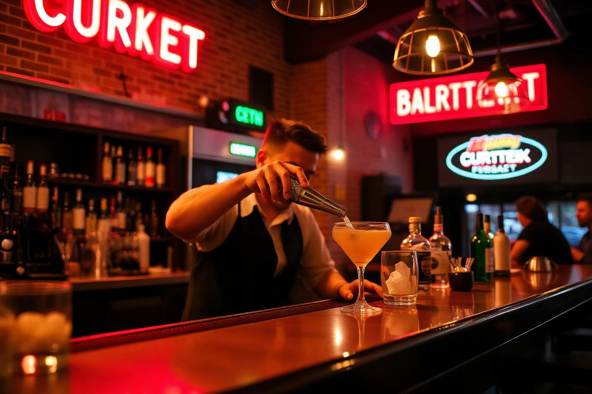 Bartender preparing a cocktail at a Chicago Fulton Market bar