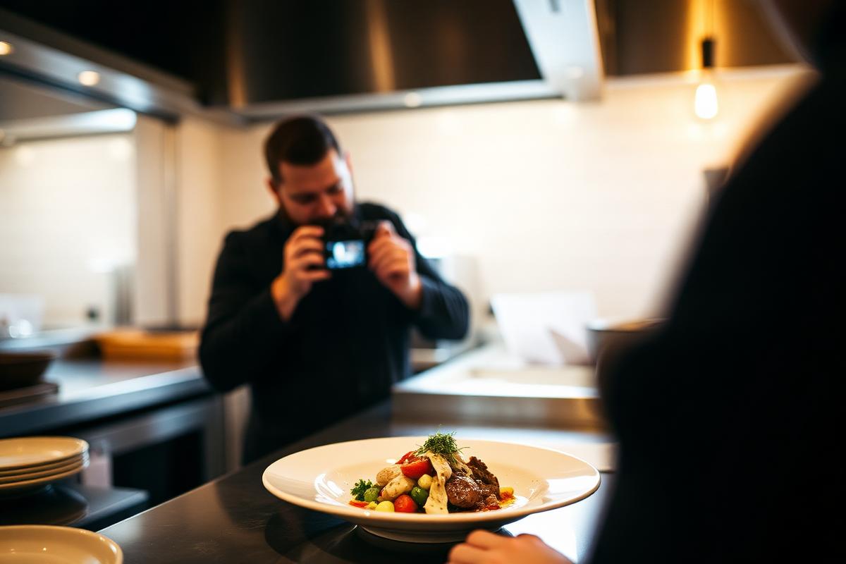 Food photographer shooting a plated dish for social media content